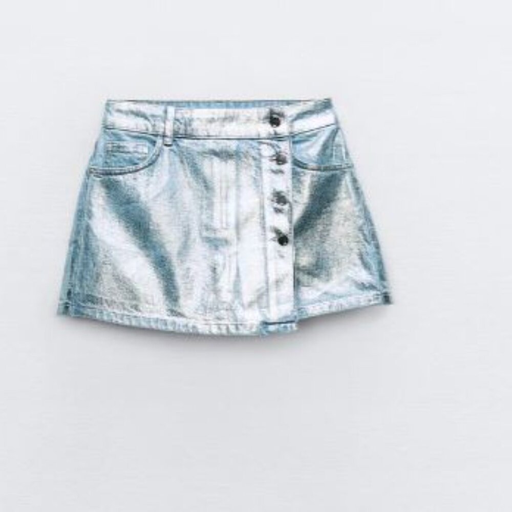 SOLD - Zara Foil Denim Skort - Picture 4 of 4
